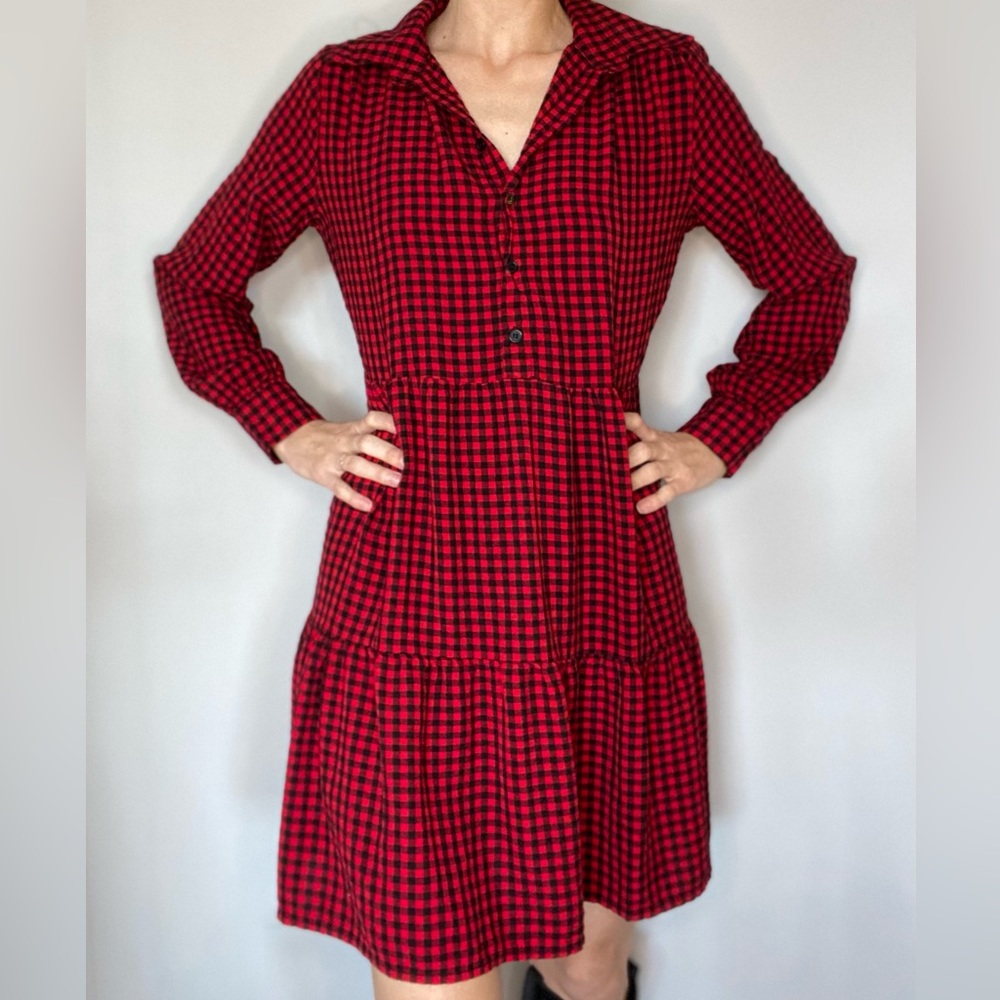 Euromoda Womens XS Red and black plaid - tiered dress